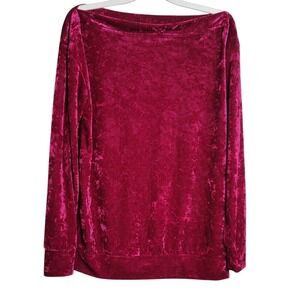 Velvet Blouse Top Magenta Just Fab Crushed Velour Boat Neck Cocktail Size M NWT